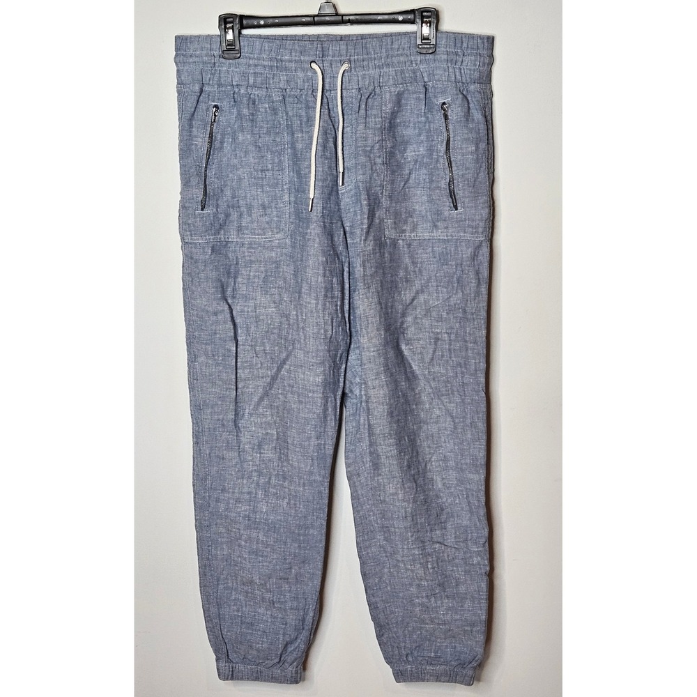 Athleta Cabo 100% Linen Jogger Pants Womens Size 14 Blue Lightweight Resort‎